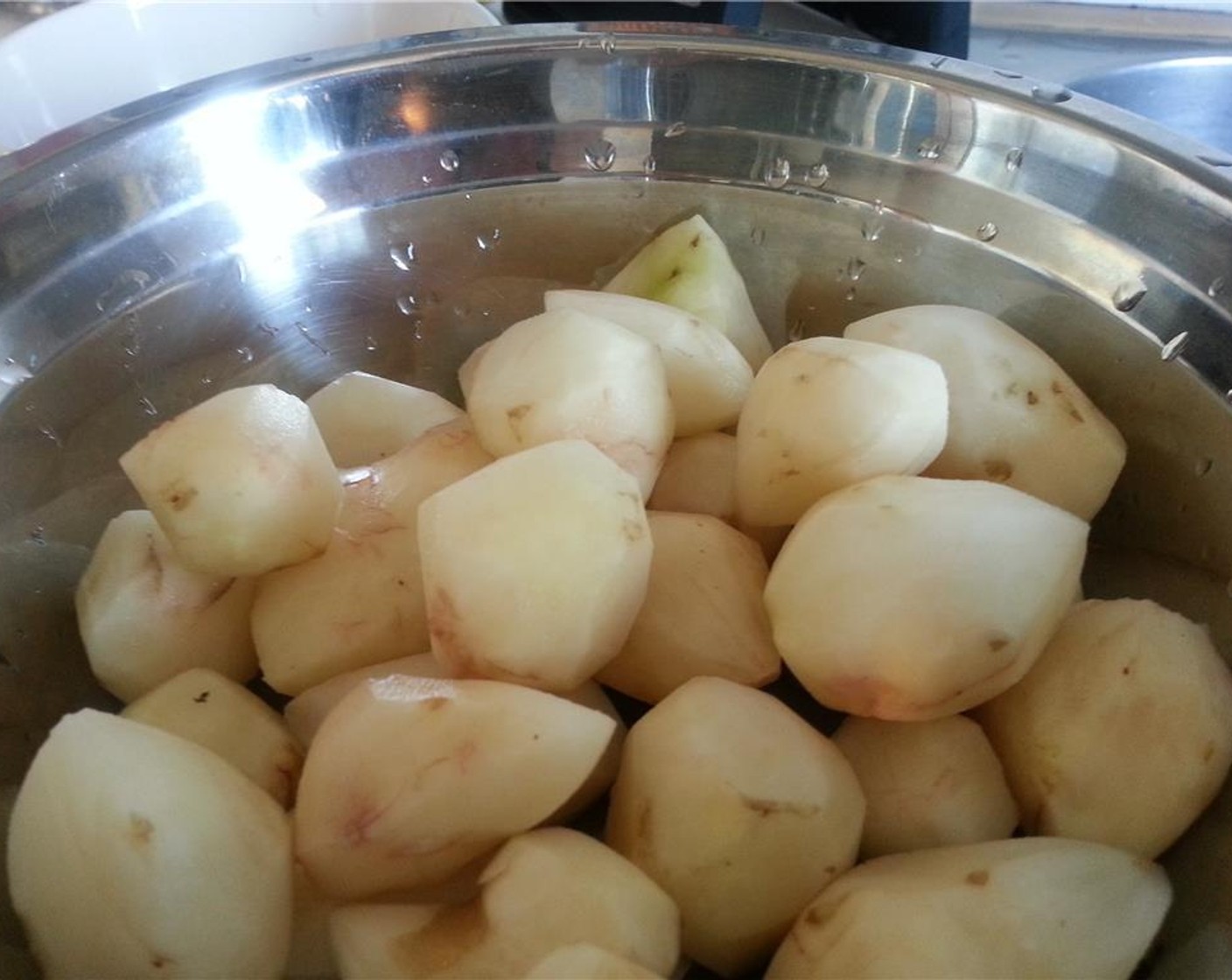 step 1 Begin by peeling the Jerusalem Artichokes (3 cups), Potatoes (2), and Yellow Onion (1).