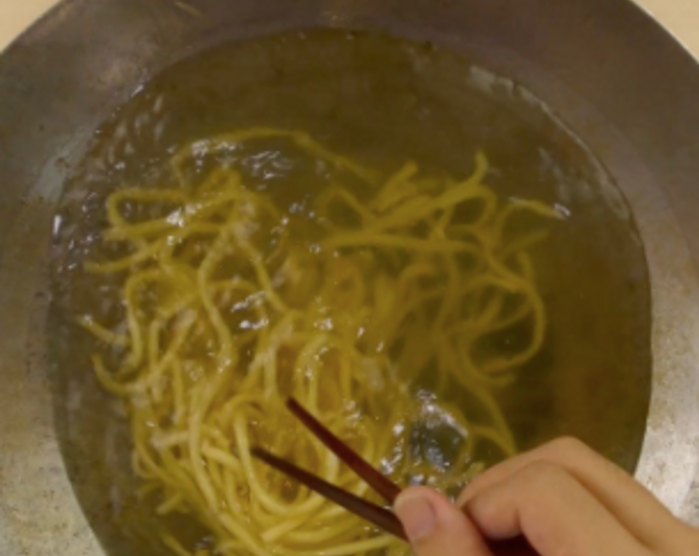 step 1 First, cook the fresh Chinese Noodles (9 oz) in boiled Water (1/4 cup) about 5 minutes.