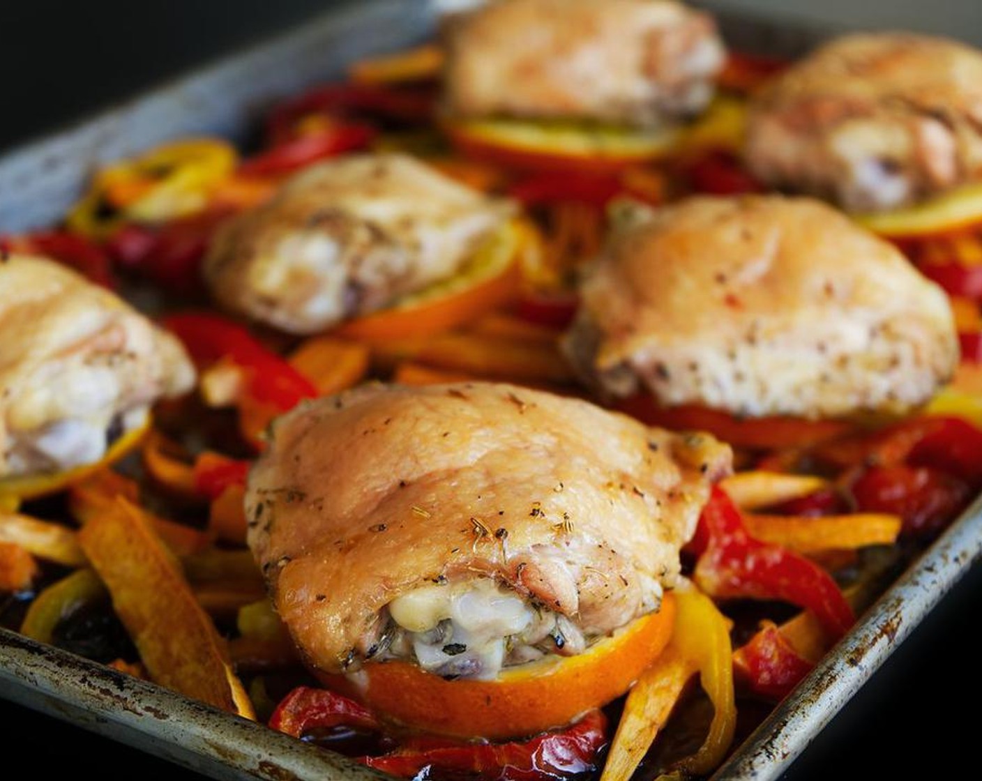 Orange & Bell Pepper Chicken Traybake with Sweet Potatoes