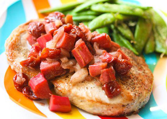 Pork Chops with Rhubarb-Cherry Sauce Recipe | SideChef