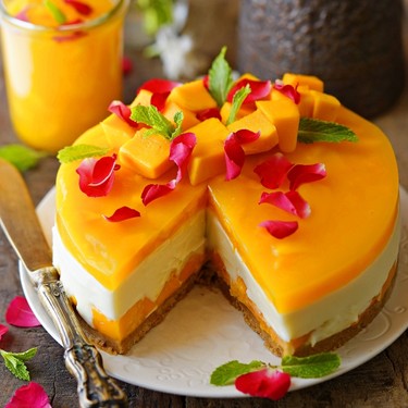 Eggless No-Bake Mango Cheesecake Recipe | SideChef