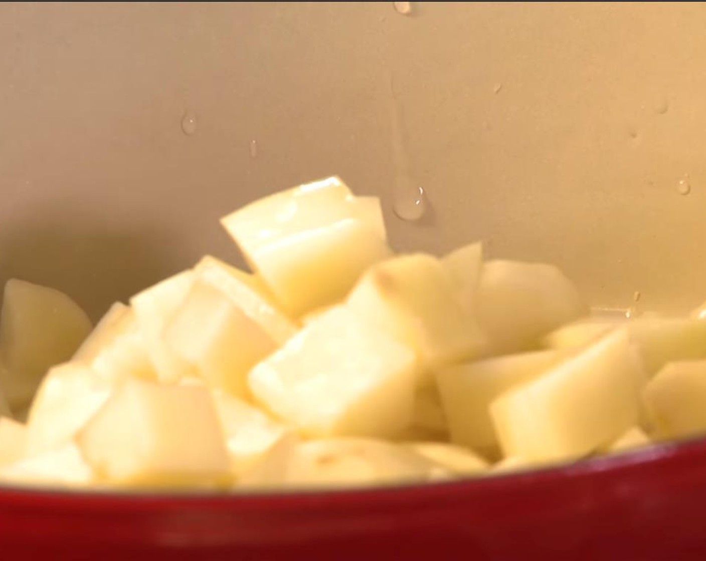 step 4 Cut the Russet Potatoes (2 lb) into large chunks. Add the potato chunks to a pot and season generously with a big pinch of salt, and cook for 5 minutes.