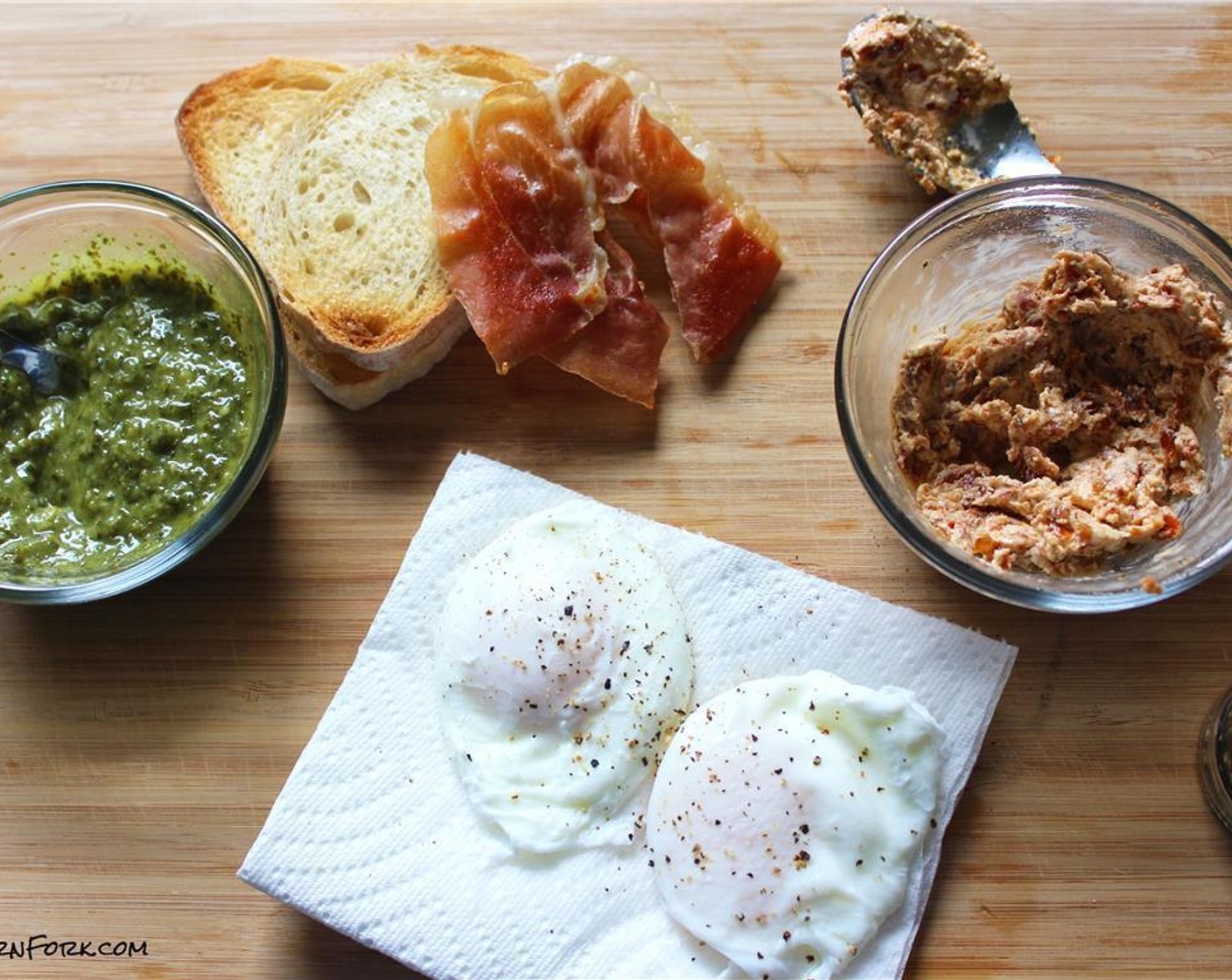 step 4 Make the pesto. Add the Fresh Basil (1 cup), Garlic (1 clove), Pine Nuts (2 Tbsp), and Parmesan Cheese (1/4 cup) to a food processor and pulse while pouring in the Olive Oil (1/3 cup). Season with Salt (to taste) and Ground Black Pepper (to taste) and set aside.