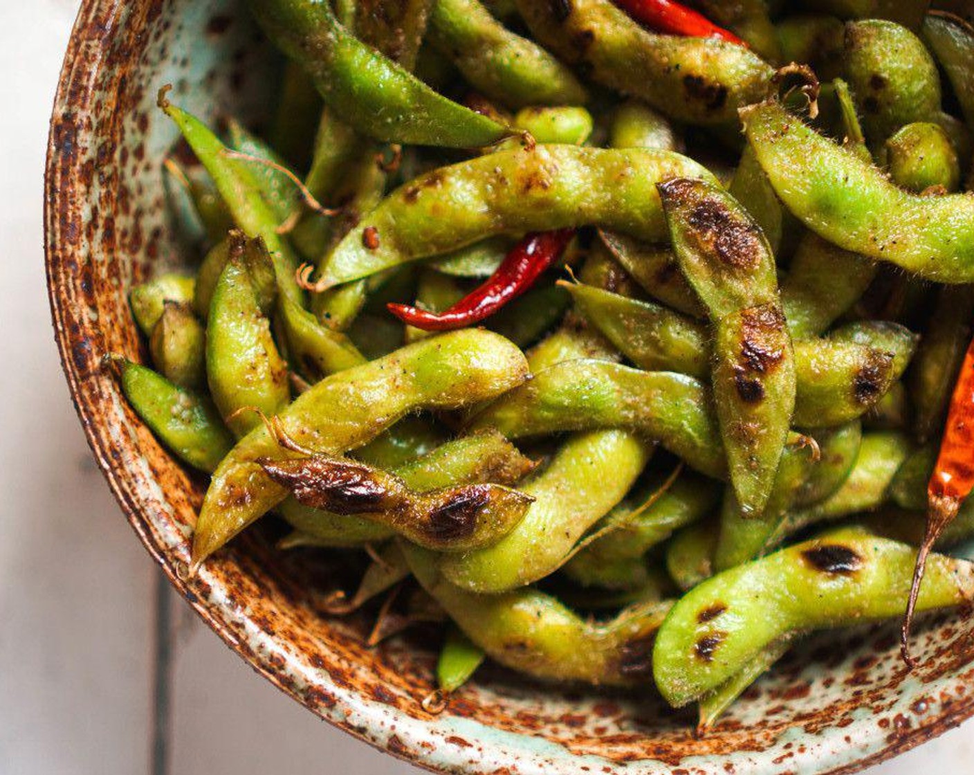 Blistered Edamame with Chili and Garlic
