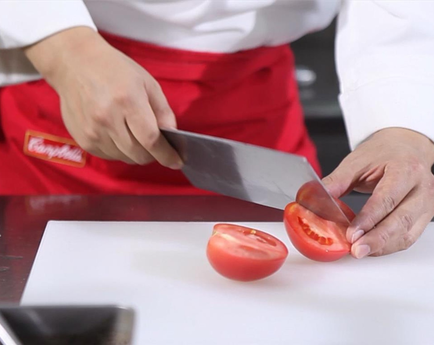 step 1 Dice the Tomato (1) and Straw Mushrooms (1 handful).