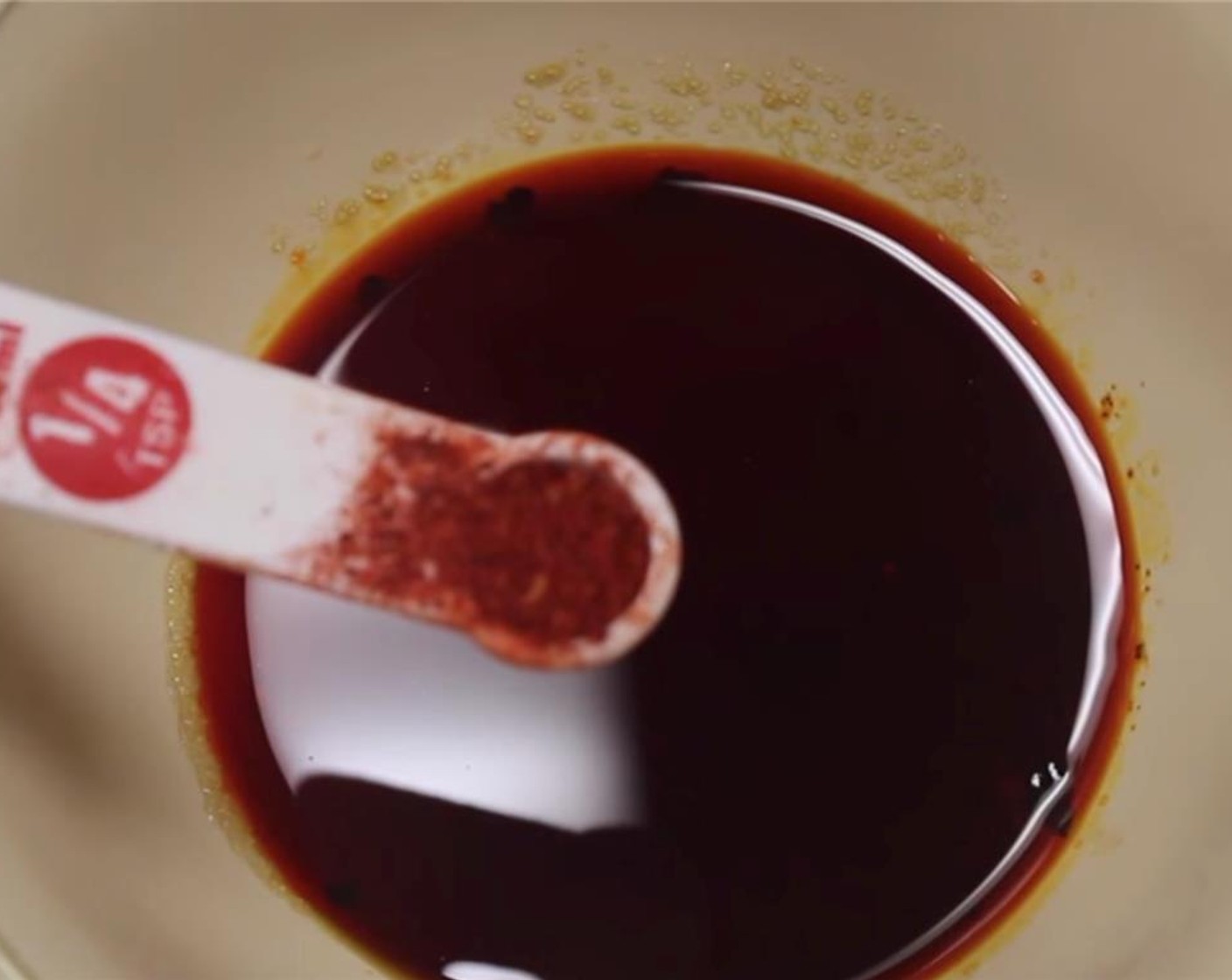 step 1 To make sauce, combine Granulated Sugar (1 Tbsp) plus additional Granulated Sugar (1 tsp), with Shaoxing Cooking Wine (1 Tbsp), Soy Sauce (1 Tbsp), Salt (1/4 tsp), Chili Oil (1/2 Tbsp), Red Chili Powder (1 tsp) and Unsalted Chicken Stock (1/4 cup) and stir.
