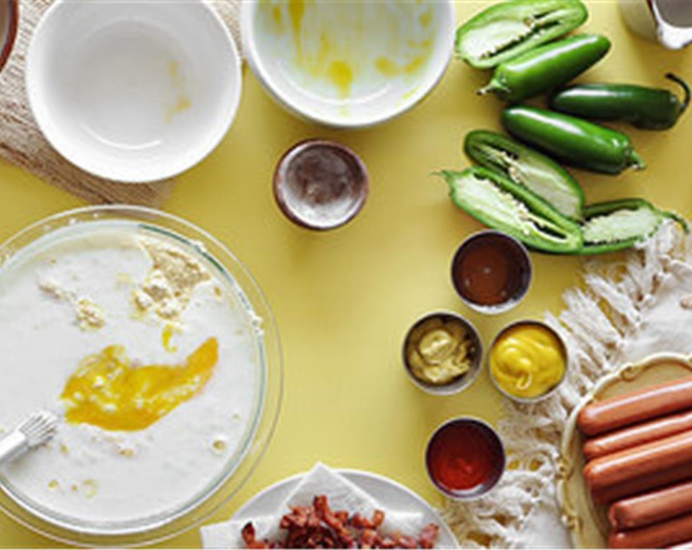 step 2 In a large bowl, whisk together the All-Purpose Flour (3/4 cup), Cornmeal (3/4 cup), Granulated Sugar (1 tsp), Baking Powder (1/2 Tbsp), and Salt (3/4 tsp). Pour in the Buttermilk (3/4 cup) and Eggs (2).