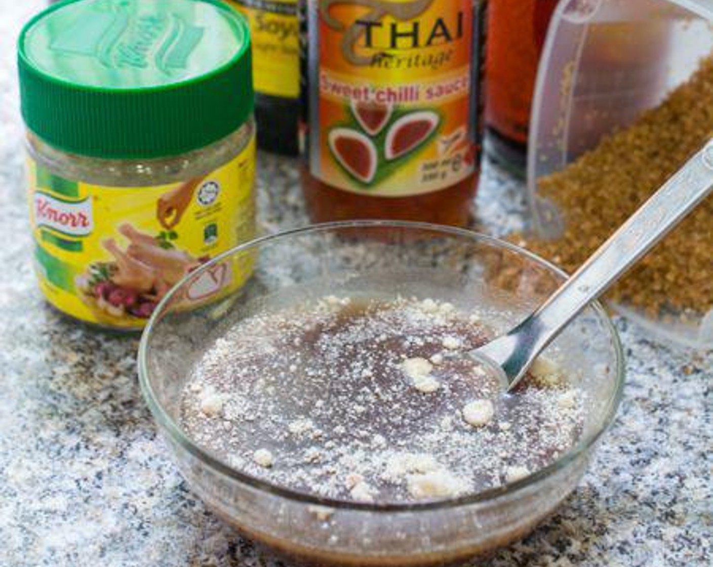 step 3 Discard the pulp, saving about 2 tablespoons of the tamarind water. Add Sweet Chili Sauce (1 Tbsp), Oyster Sauce (1 Tbsp), Soy Sauce (1 Tbsp), Fish Sauce (1/2 Tbsp), Brown Sugar (1 Tbsp) and Chicken Stock Granules (1/2 tsp). Mix well.