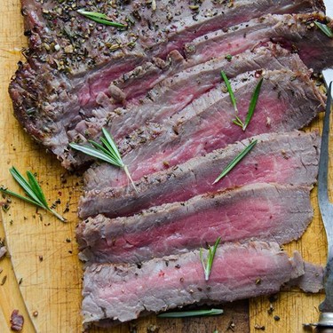 Herb and Peppercorn Crusted Flank Steak Recipe | SideChef