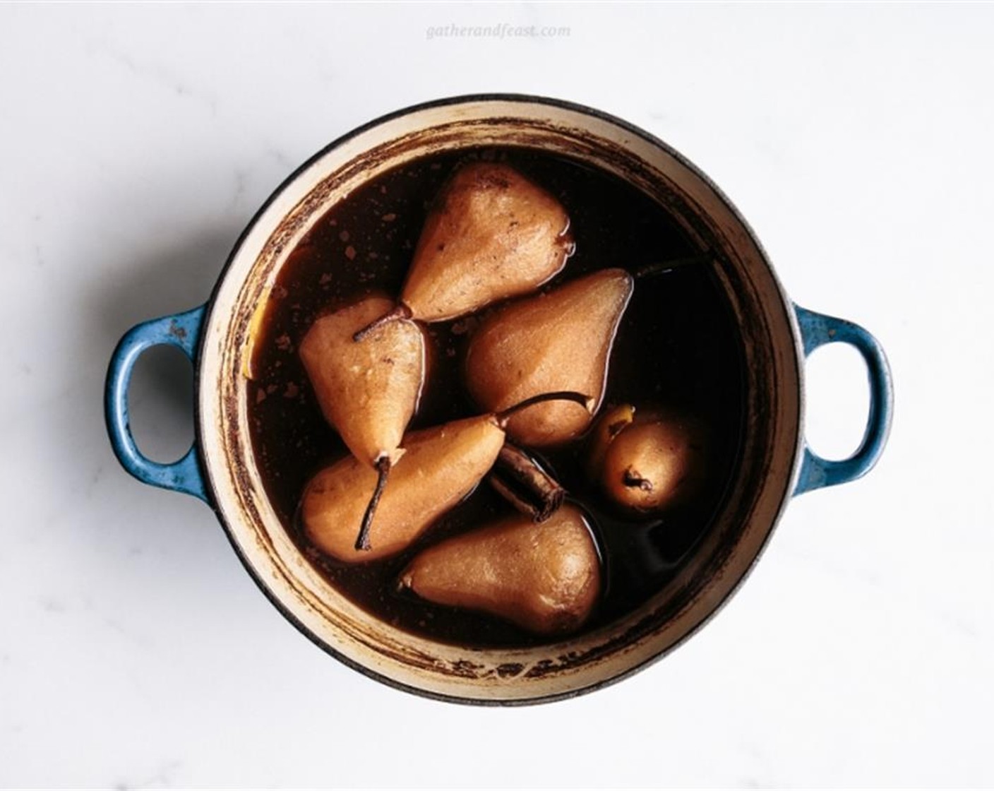 step 4 Bring the pears back up to a simmer. At this point, if you stir the spiced water, you might find it is a bit slimy. Don't freak out, it sometimes does this. If it is worrying you, add some extra boiling water and it should thin out.