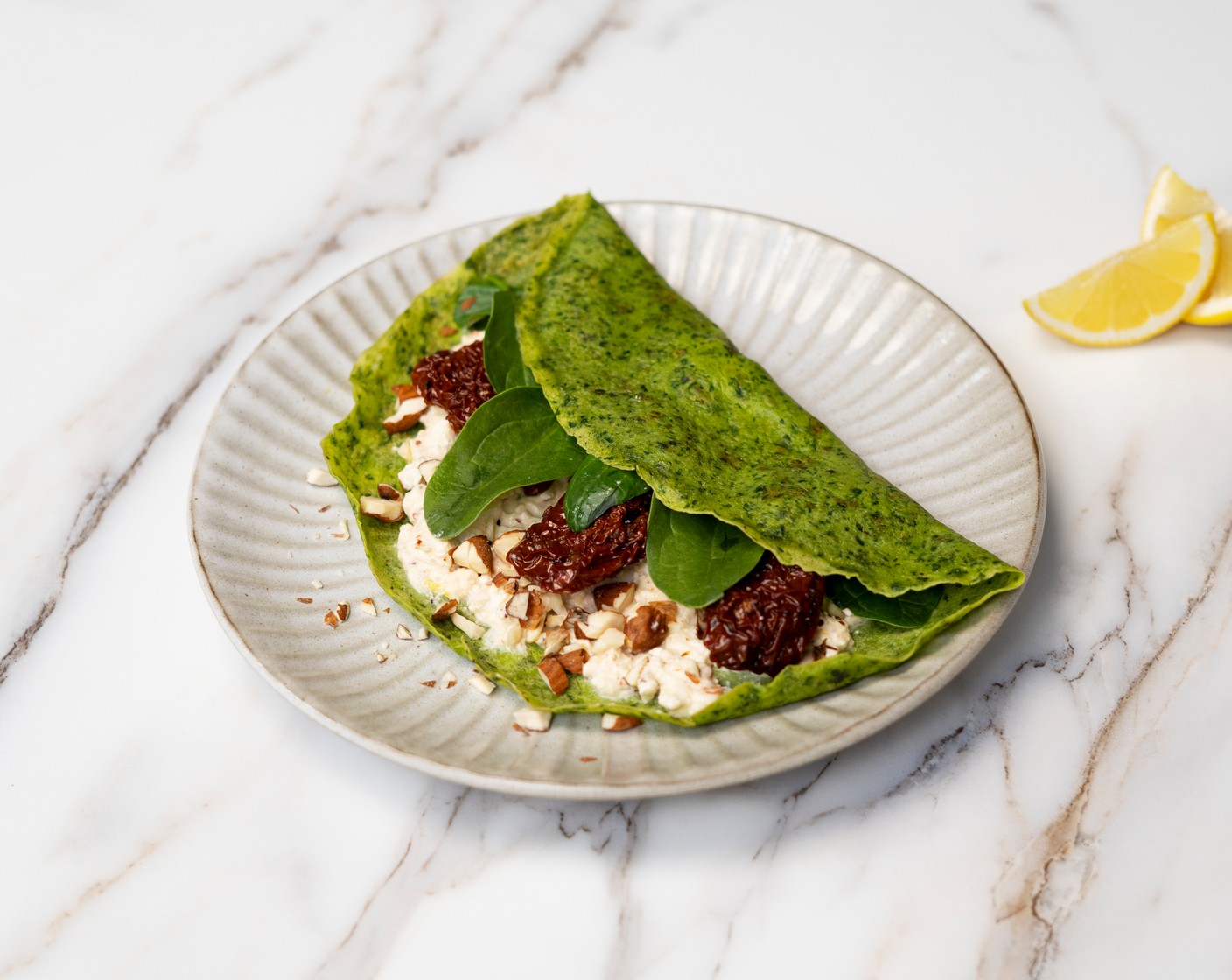 Green Crepes with Goat Cheese and Sun-dried Tomatoes