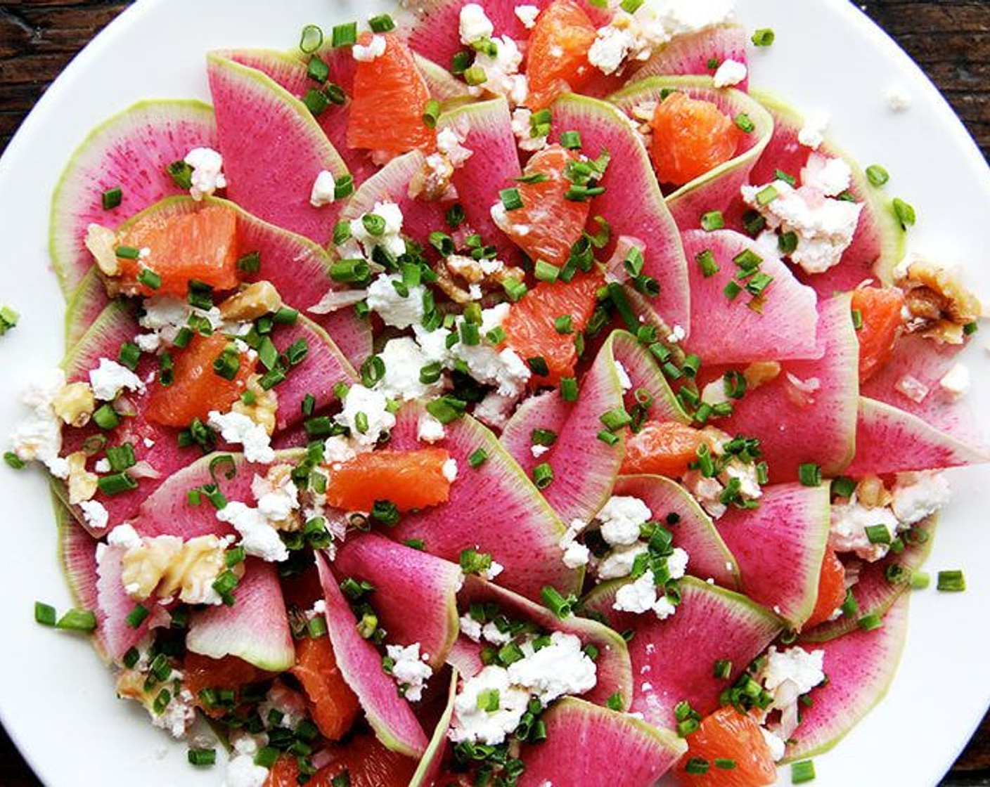 Watermelon Radish, Orange and Goat Cheese Salad