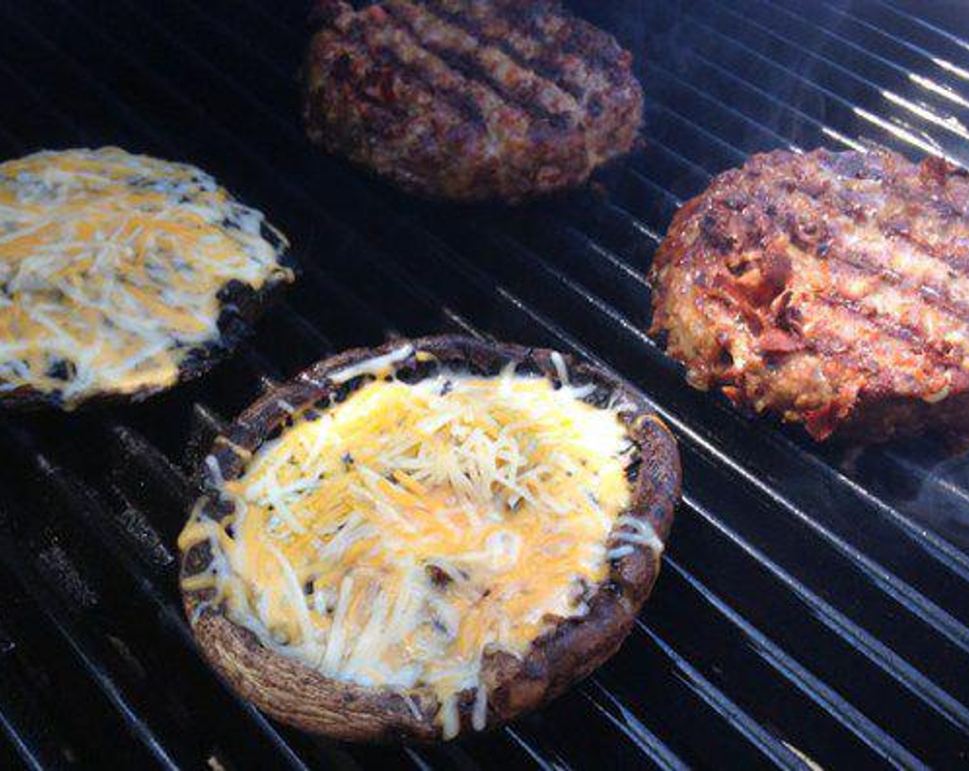 step 4 After a total of 8 minutes I flipped my burger and placed the portabella mushroom on top – cheese side down.