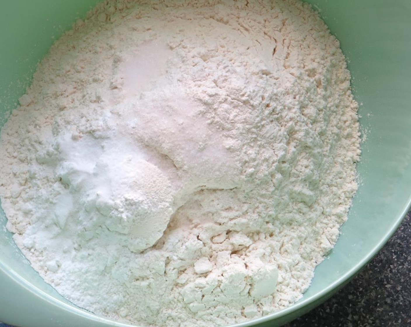 step 6 Combine Cake Flour (5 cups), Granulated Sugar (1/2 cup), Baking Powder (1/2 Tbsp), Baking Soda (1/2 tsp), and Salt (1/2 tsp) in a large bowl.