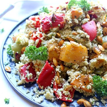 Roasted Butternut Cous Cous Salad with Pesto Dressing Recipe | SideChef