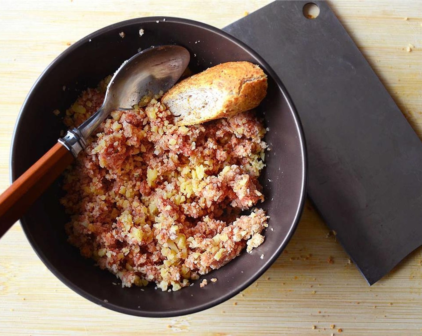 step 8 Add this to the breadcrumb mixture, and mix well.