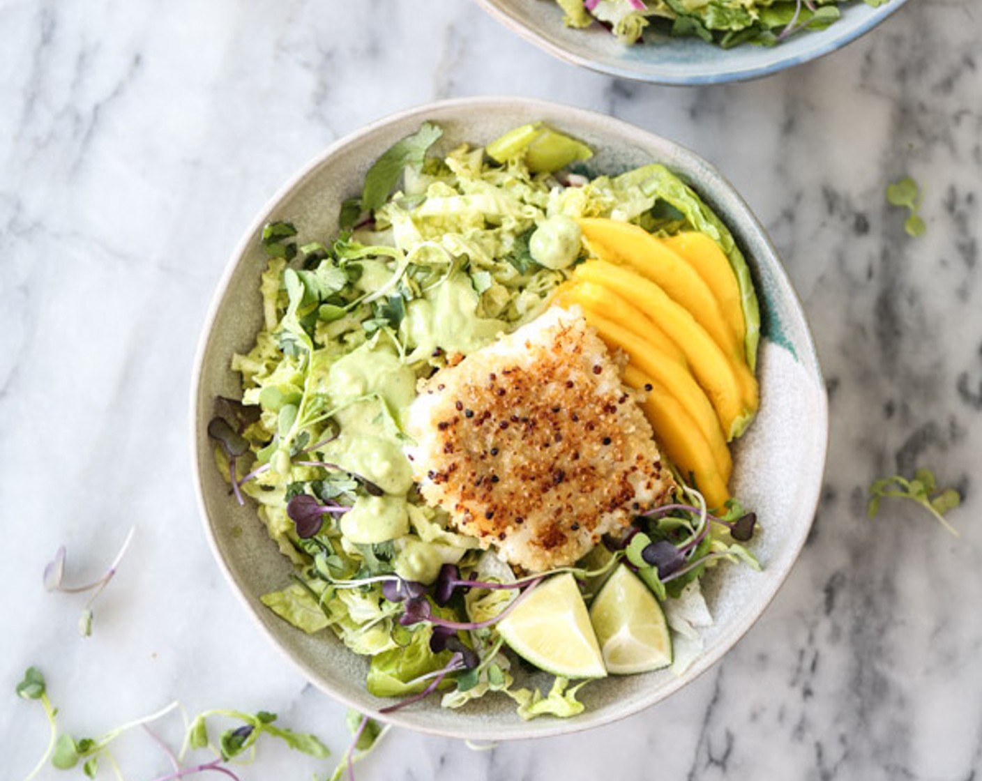 Healthy Fish Taco Bowls with Mango and Avocado Slaw