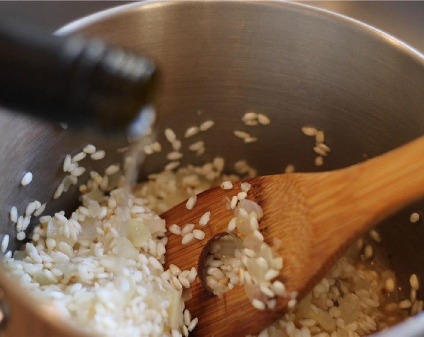 step 5 Add Dry White Wine (1/2 cup) and stir constantly until it's totally reduced.