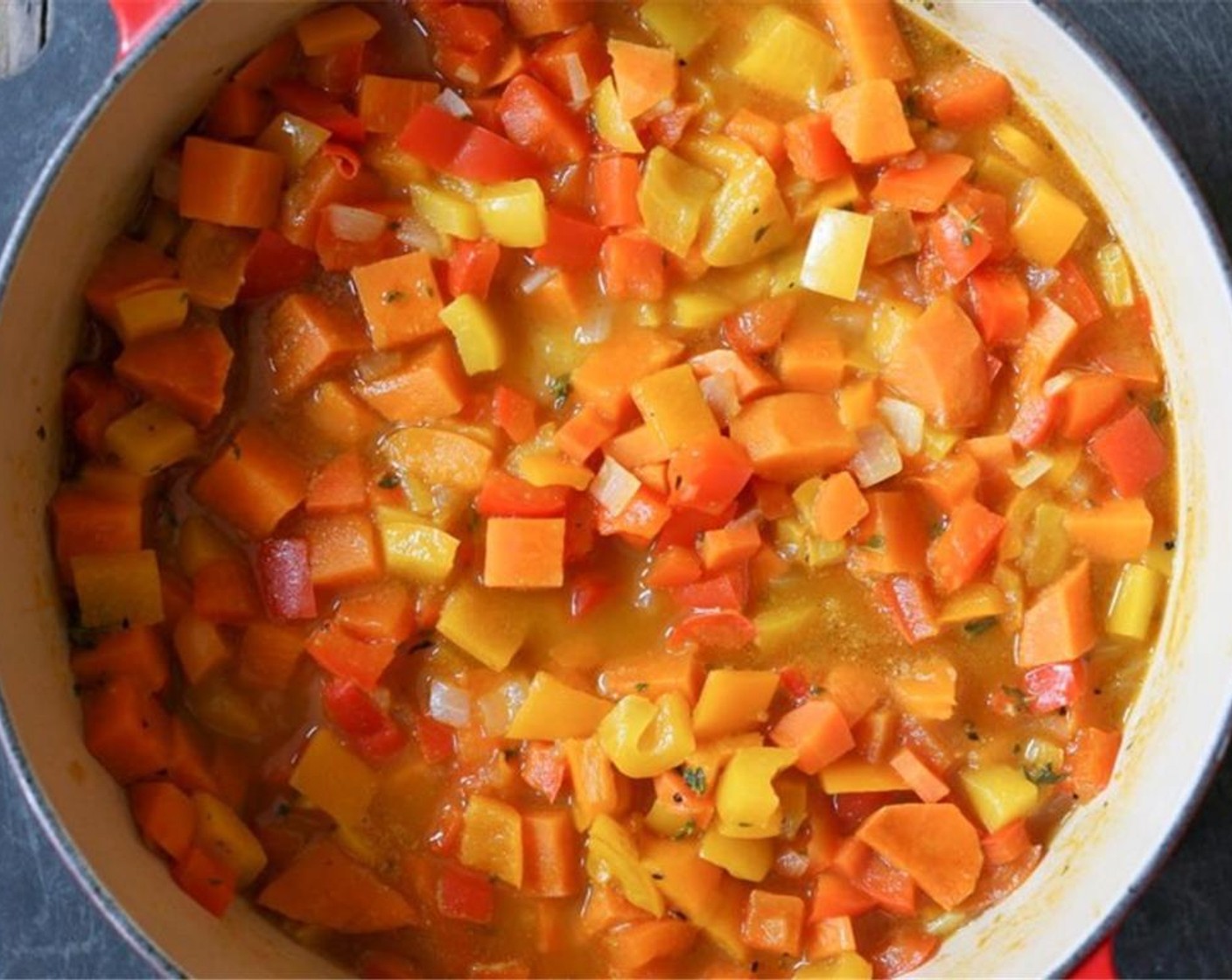 step 2 Add Yellow Bell Peppers (8) and cook for 6 minutes until tender.