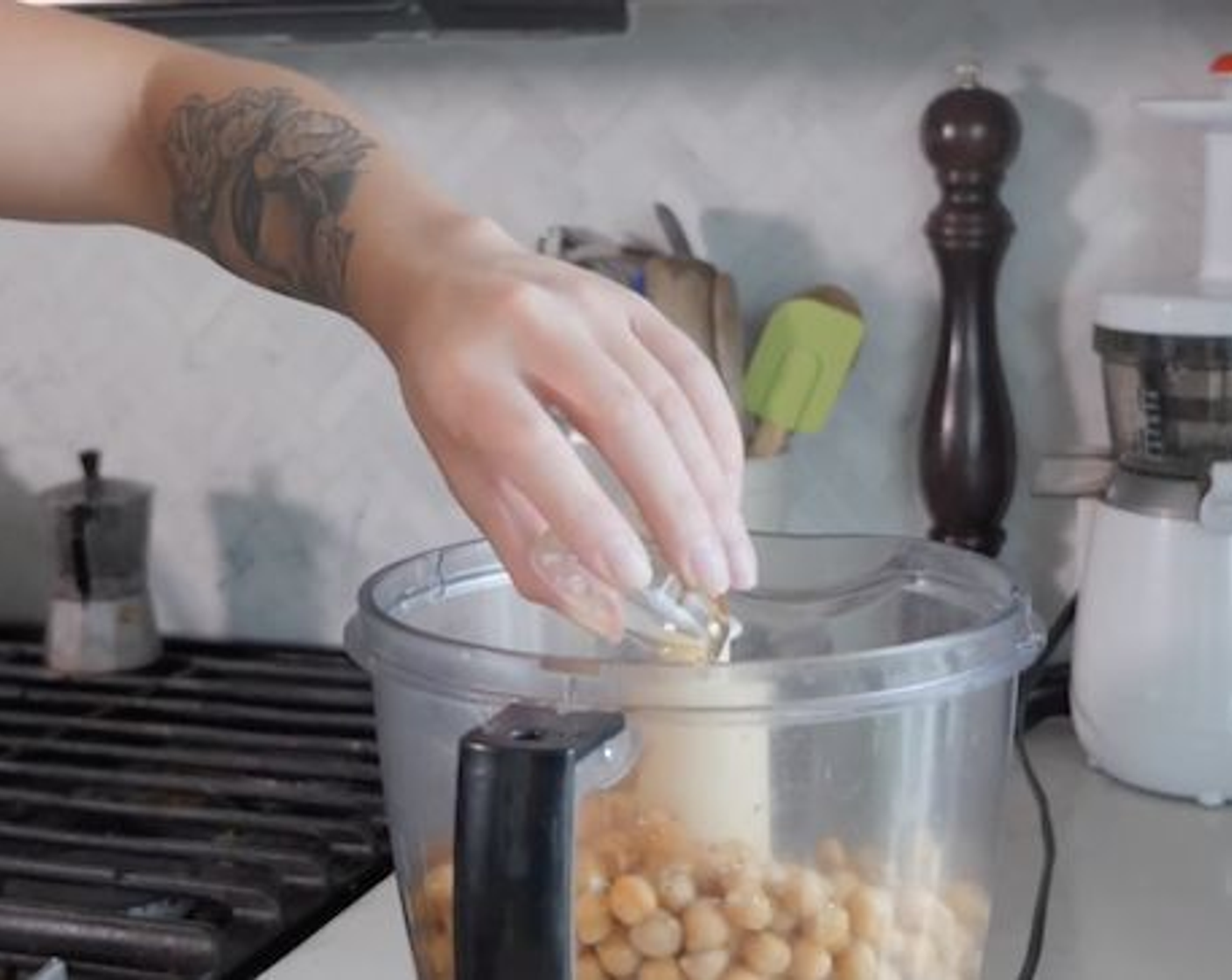 step 1 To a food processor add White Beans (1 can), Natural Peanut Butter (1/2 cup), Almond Flour (3/4 cup), Maple Syrup (1/4 cup) plus 3 Tbsp, Vanilla Extract (1 Tbsp), and Sea Salt (1/2 tsp).