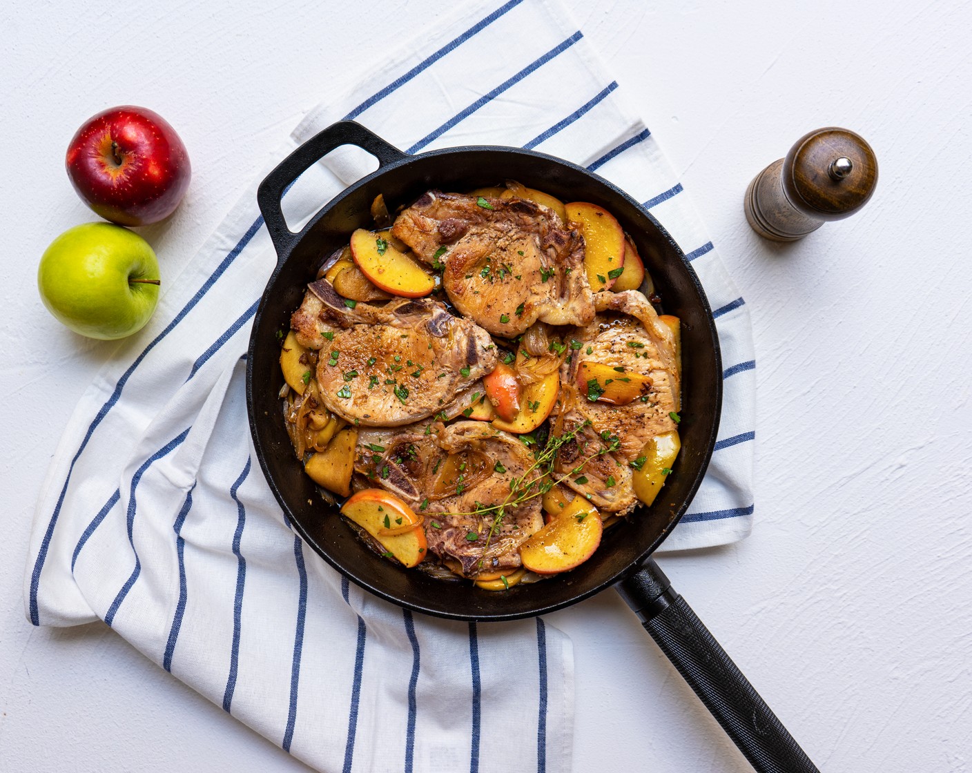 One Pan Pork Chop with Caramelized Apple and Onion