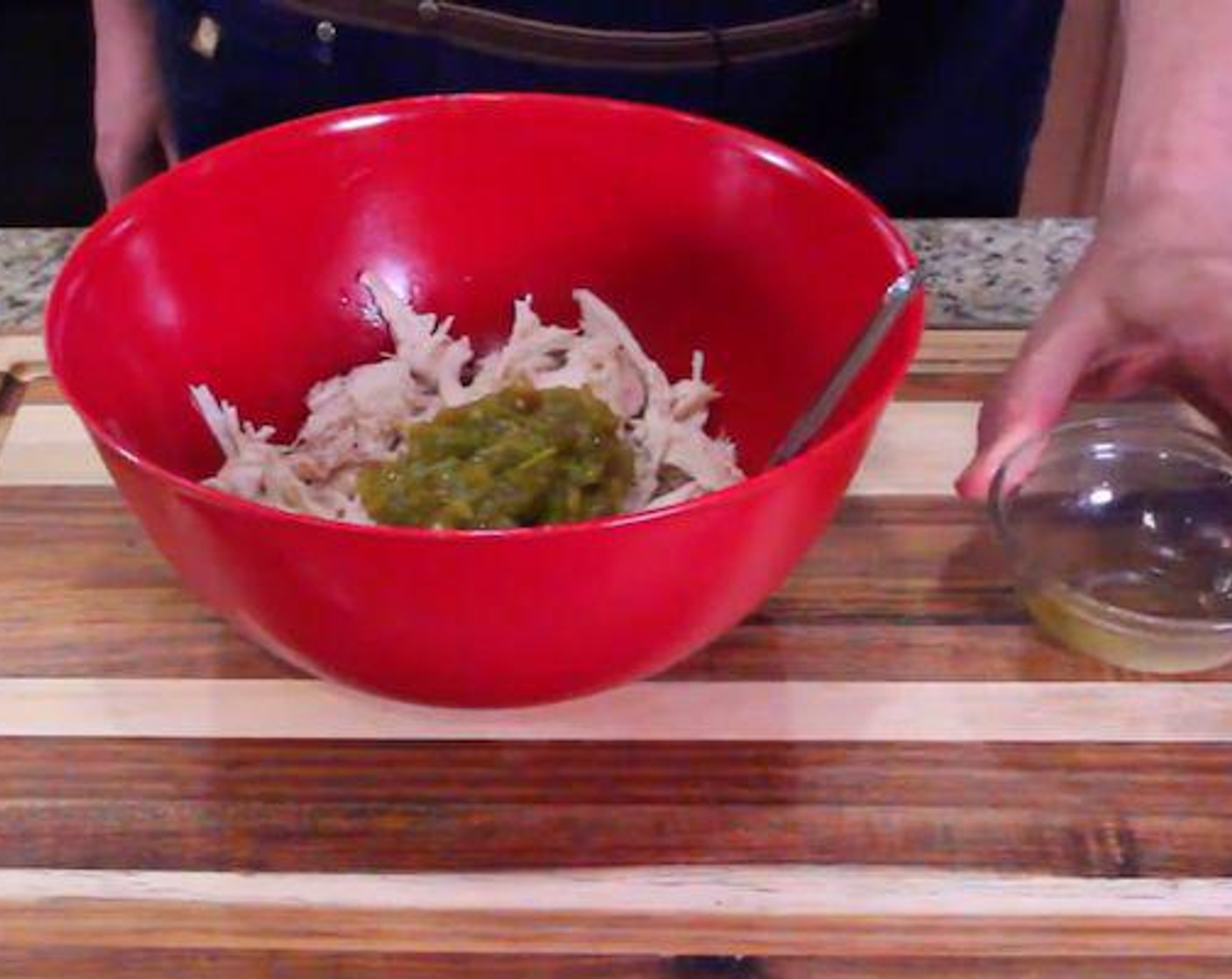 step 2 Add Canned Green Chiles (2 Tbsp) to the Chicken and stir.