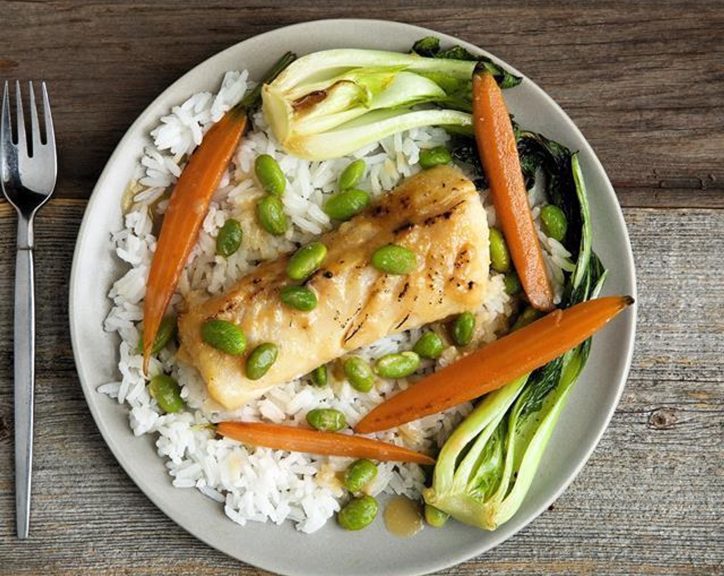 Miso Glazed Cod with Jasmine Rice, and Bok Choy