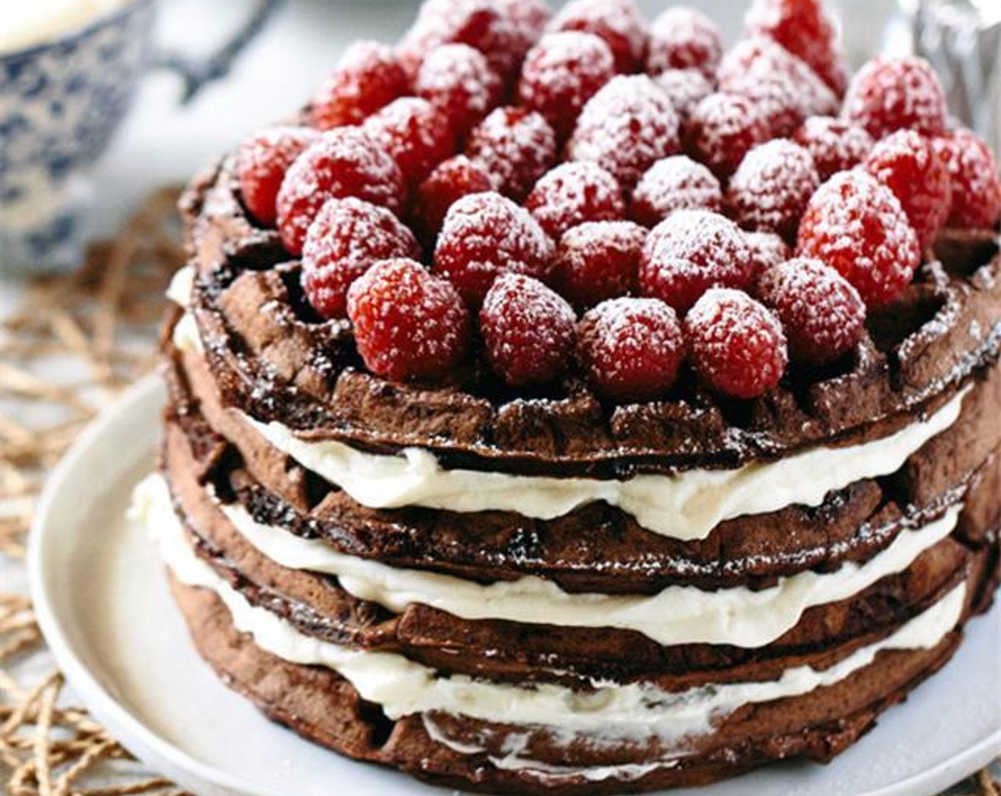 Dark Chocolate Waffle Cake with Mascarpone Cream