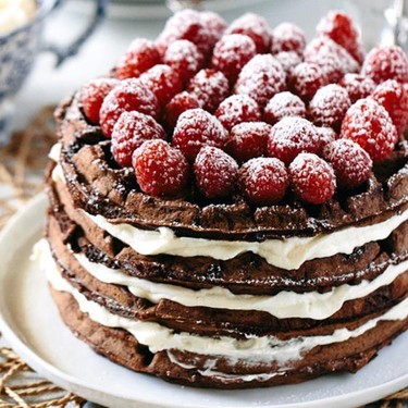 Dark Chocolate Waffle Cake with Mascarpone Cream Recipe | SideChef