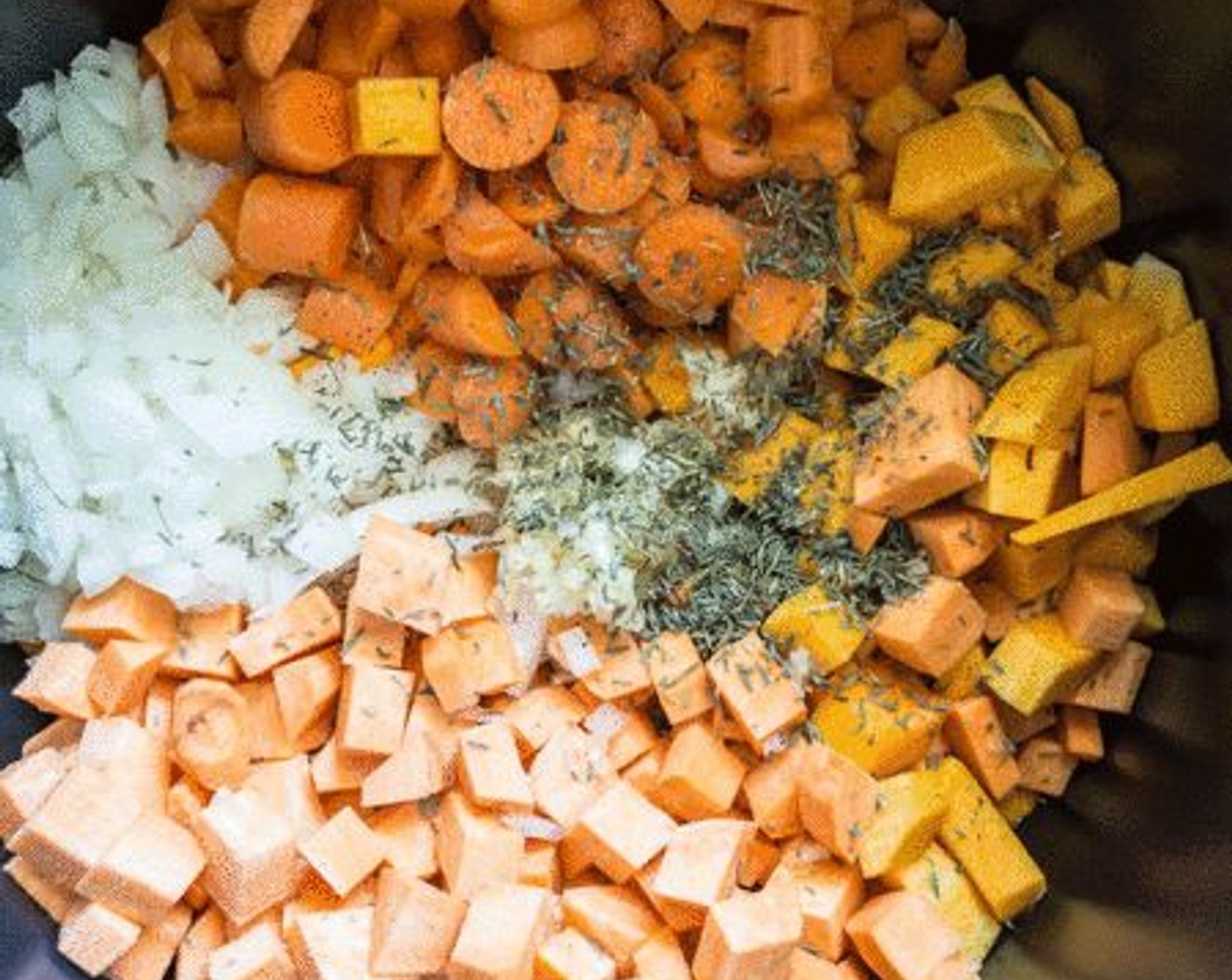 step 1 Add Vegetable Broth (9 cups), Sweet Potatoes (2 cups), Butternut Squash (2 cups), Carrots (2 cups), {@11:}, Green Peas (1 cup), Brown Lentils (3/4 cup), {@10:}, Dried Rosemary (1 tsp), Dried Thyme (1 tsp), Dried Oregano (1/2 tsp), and Sea Salt (1 tsp) to your Instant Pot.