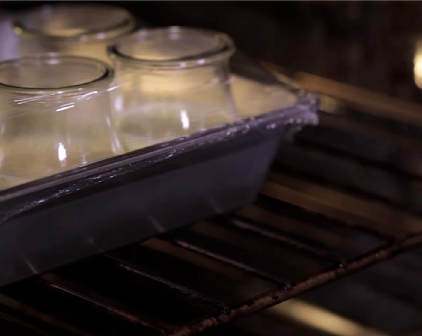 step 8 Carefully place the pan on the center rack of preheated oven, taking care not to slosh the water. Bake for 40 to 45 minutes. The custard should be set but still jiggle slightly when done.