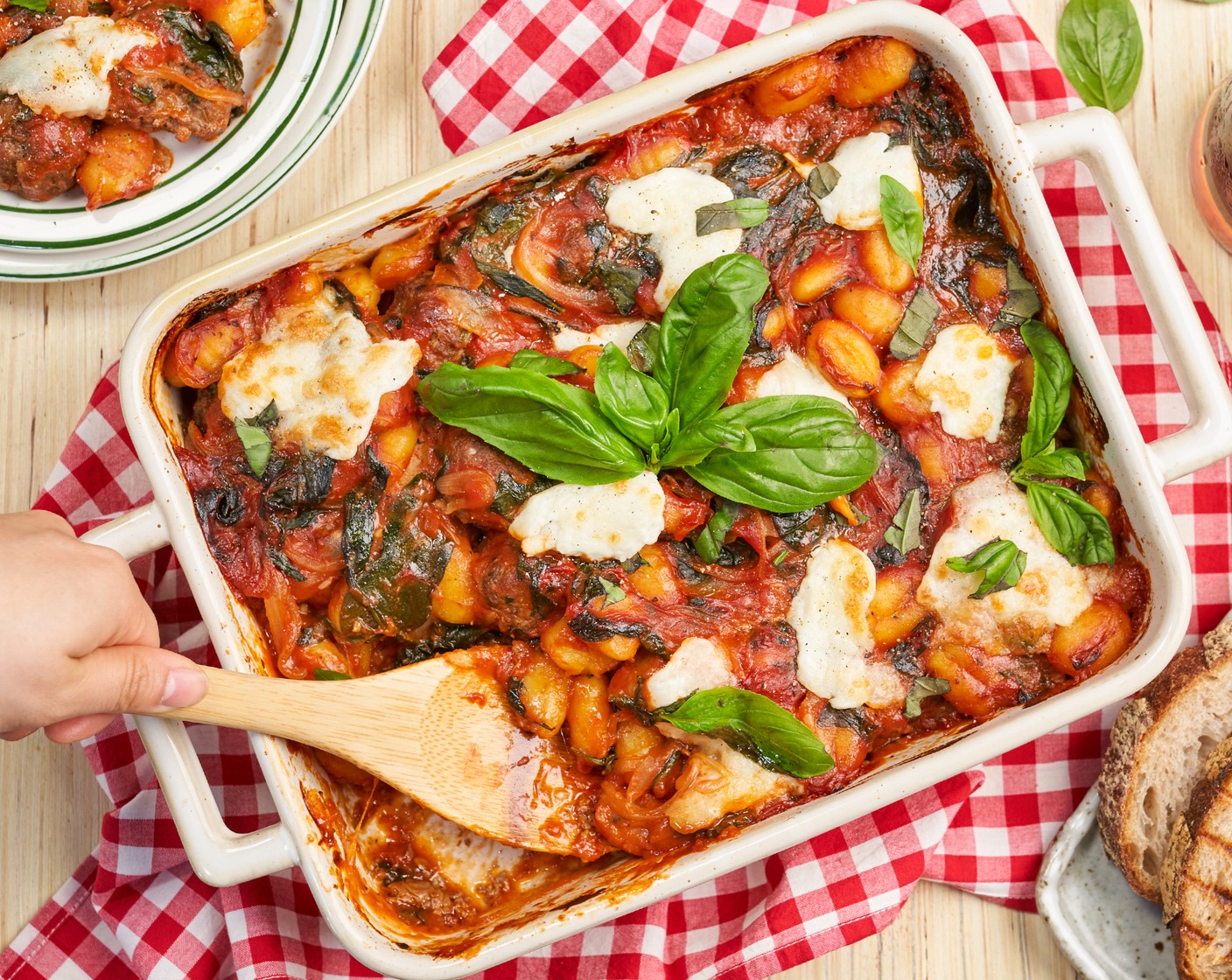 step 9 Take it out from the oven and let it set for 5 minutes before serving. Garnish with Fresh Basil (1 bunch).