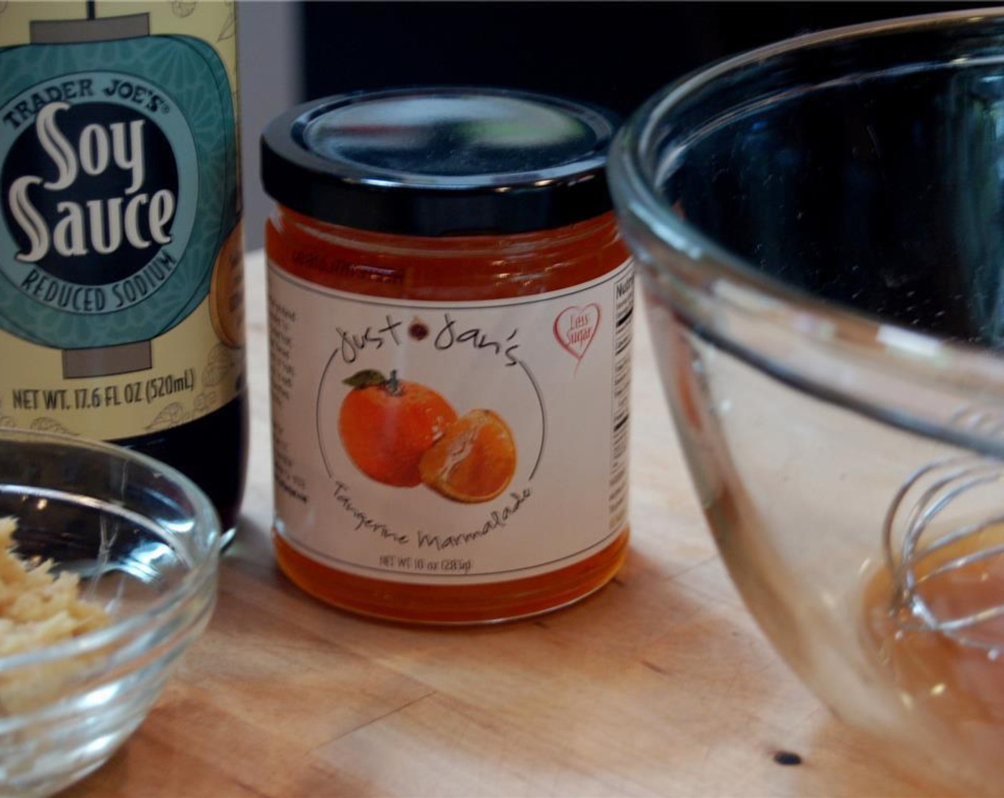 step 4 In a small bowl, combine the Just Jan’s® Tangerine Marmalade (3 Tbsp), Granulated Sugar (1/3 cup) Rice Vinegar (1/3 cup), Salt (1 tsp) and Soy Sauce (1 Tbsp) Set aside.