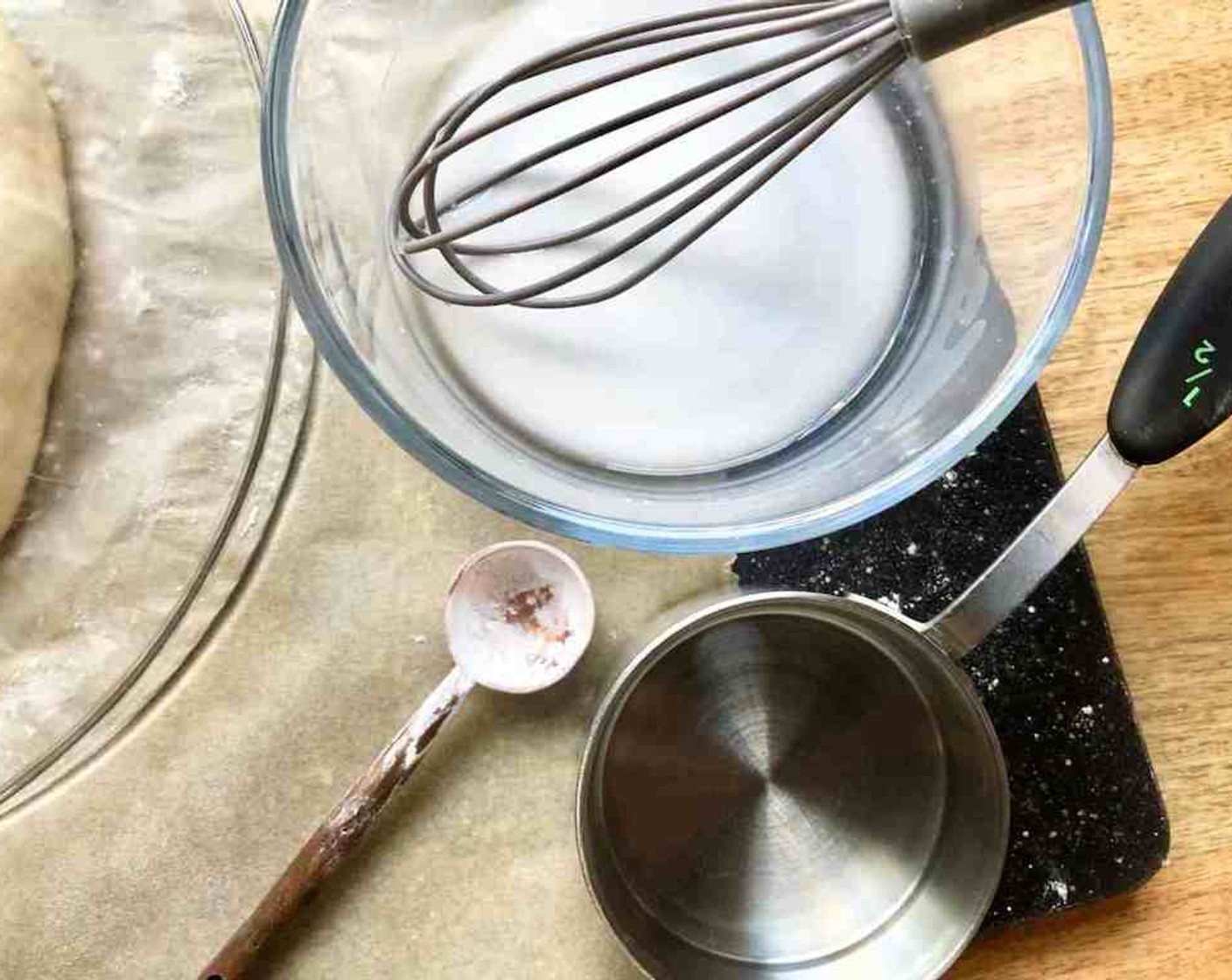 step 10 Using a fork, blend Corn Starch (1/2 tsp) with a small amount of water to form a paste. Add Water (1/2 cup) and whisk with a fork. Boil until the mixture appears glassy.