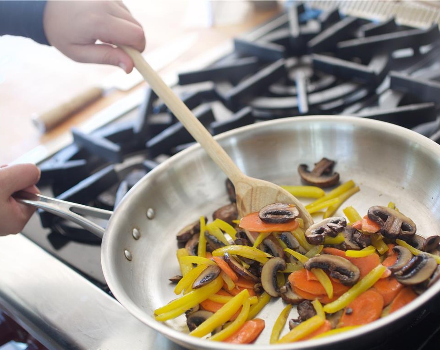 step 8 Add Canola Oil (1 tsp) to the large saute pan over medium high heat. When oil is hot, add the tofu in a single layer and saute until browned on all sides, about six minutes.