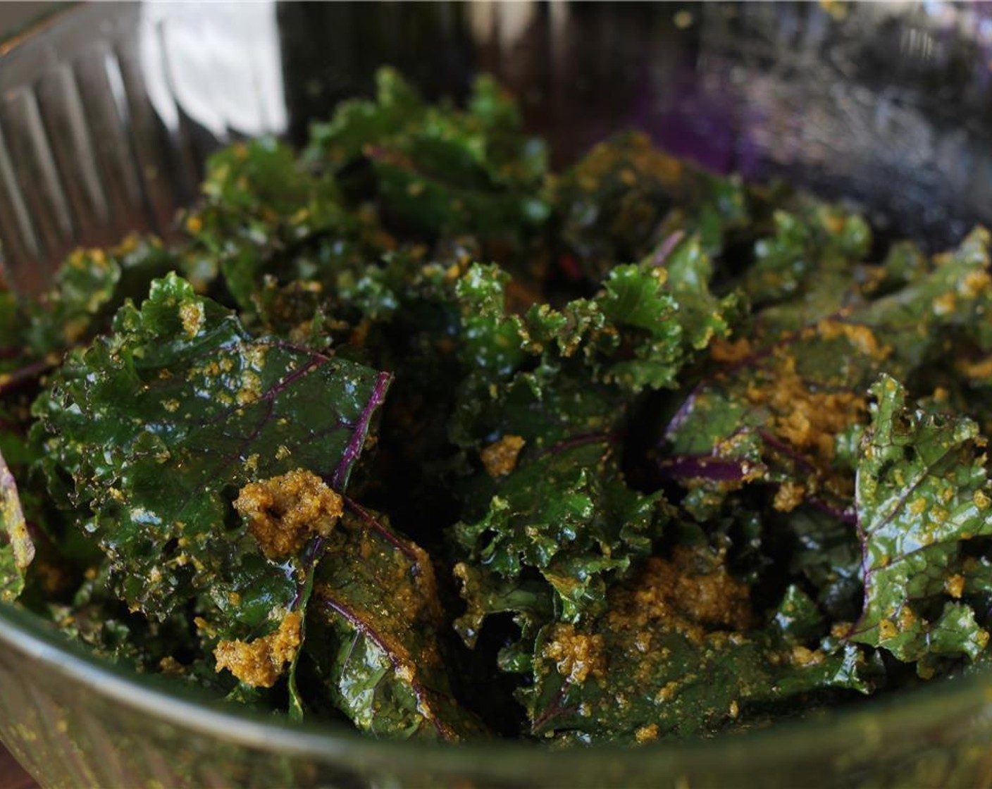 step 4 Clean and trim the Kale (1 bunch). Toss kale in dressing until thoroughly coated.