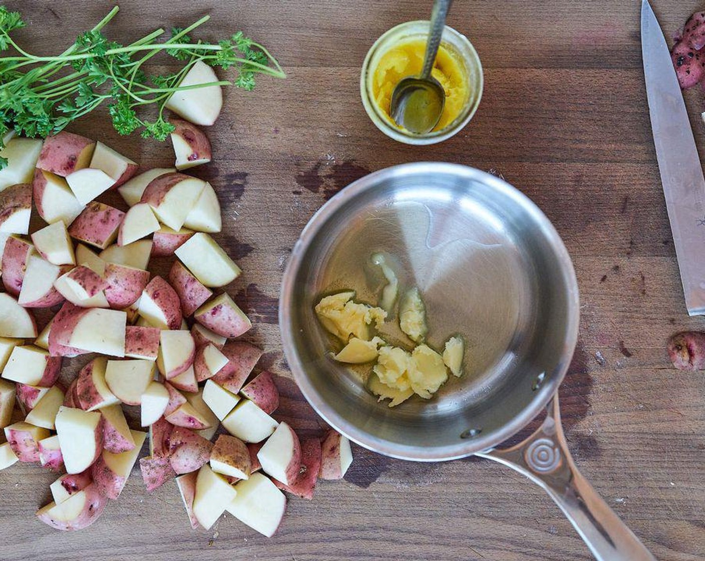 step 2 Melt Ghee (1/4 cup) over medium heat. Add Garlic (1 clove) and stir until fragrant.