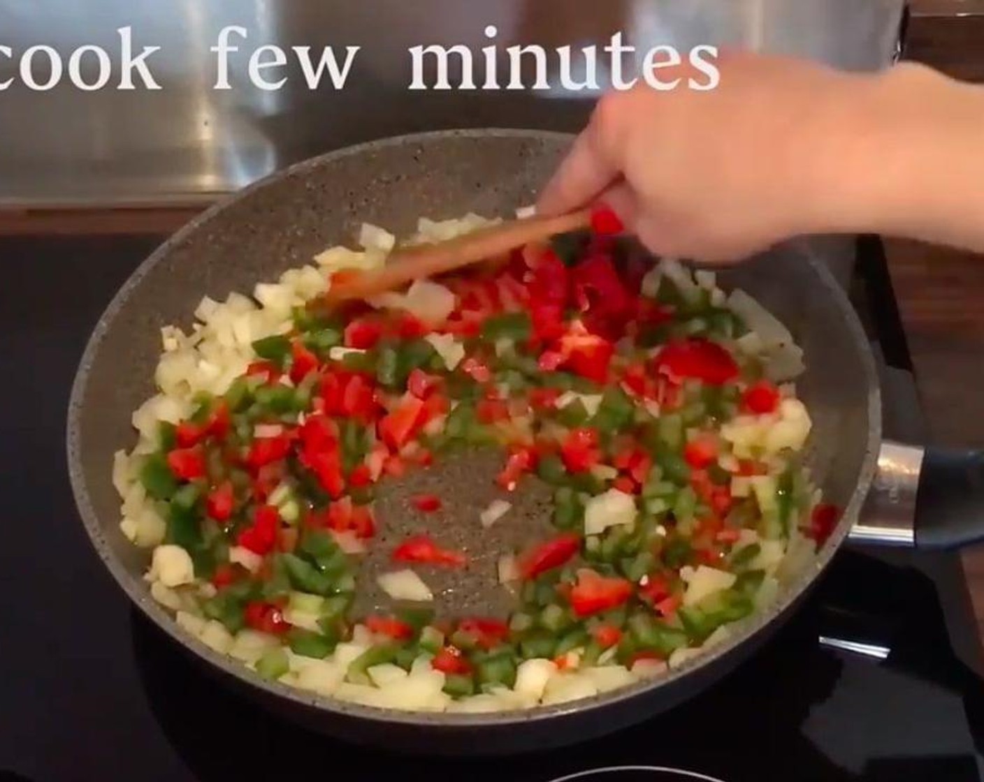 step 6 In a pan with Olive Oil (as needed) add garlic, onion, and peppers. Cook for a few minutes.