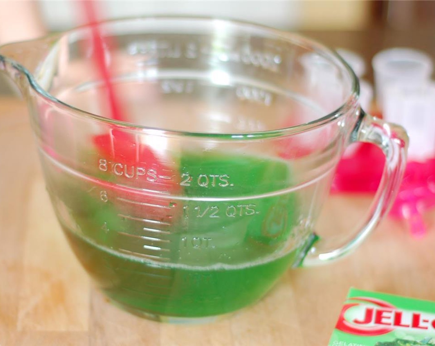 step 1 Empty your favorite flavor of Flavored Gelatin (1 pckg) into a bowl. Add Water (1 cup) and stir until all powder is dissolved.