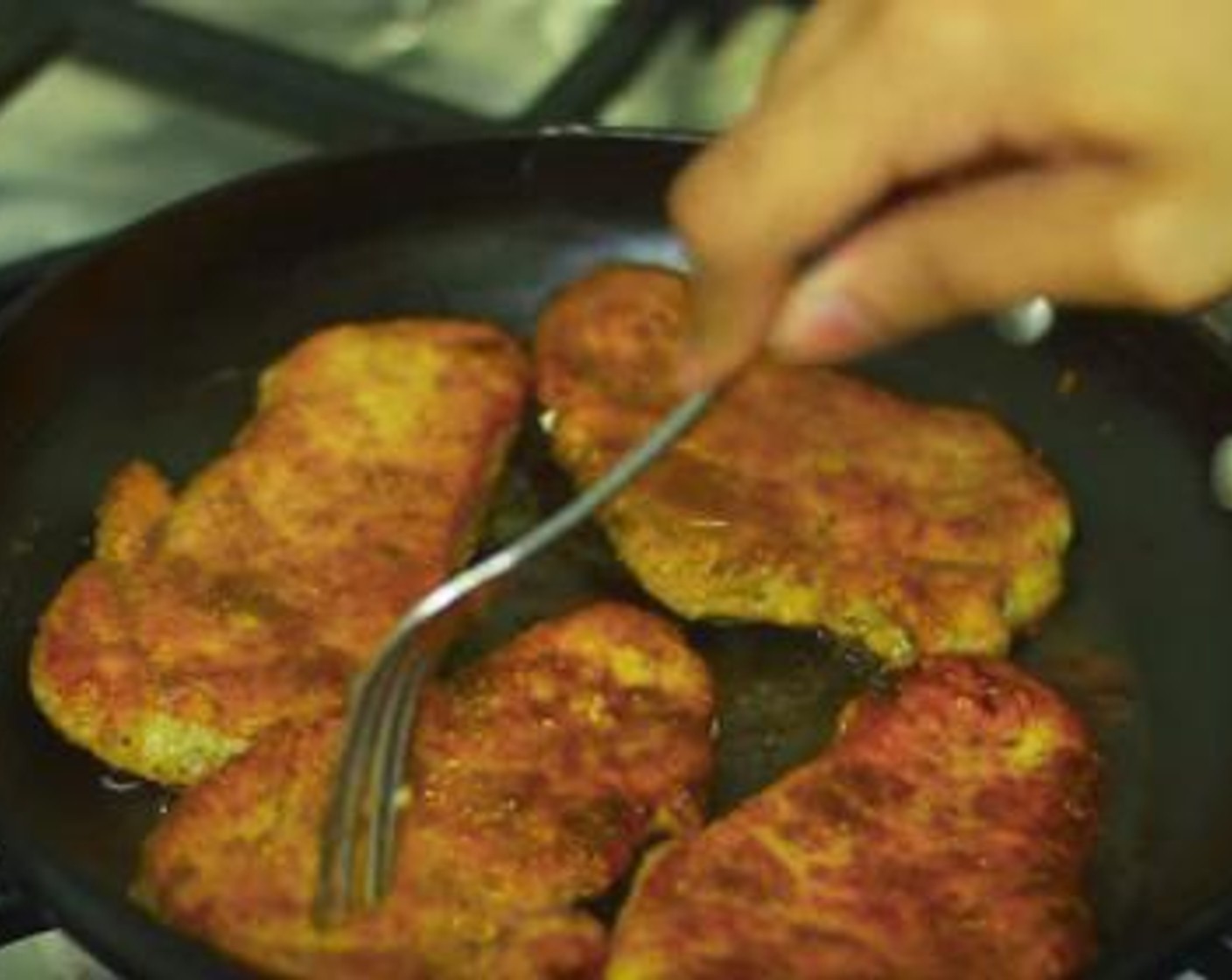 step 4 In a pan with some Cooking Oil (2 Tbsp), cook each chop for about 2 minutes on each side. Set aside when they are done.