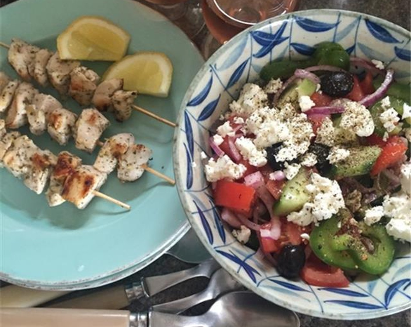 Simplest Souvlaki and Greek Salad