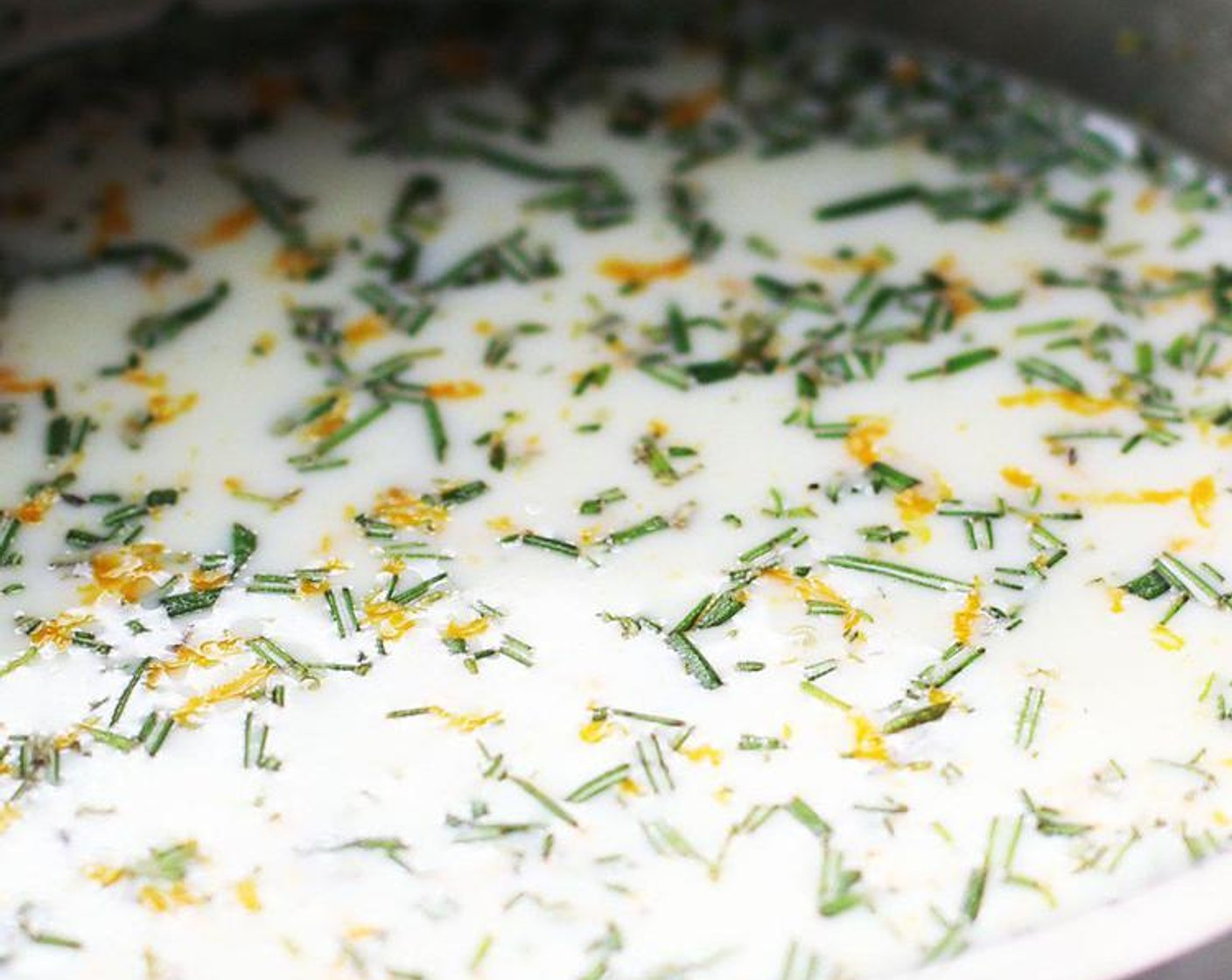 step 1 In a small saucepan, heat the Whole Milk (1 cup), Water (1/2 cup), Honey (2 Tbsp), zest of the Orange (1), Fresh Rosemary (1 Tbsp), and Salt (1 tsp) together just until warm.