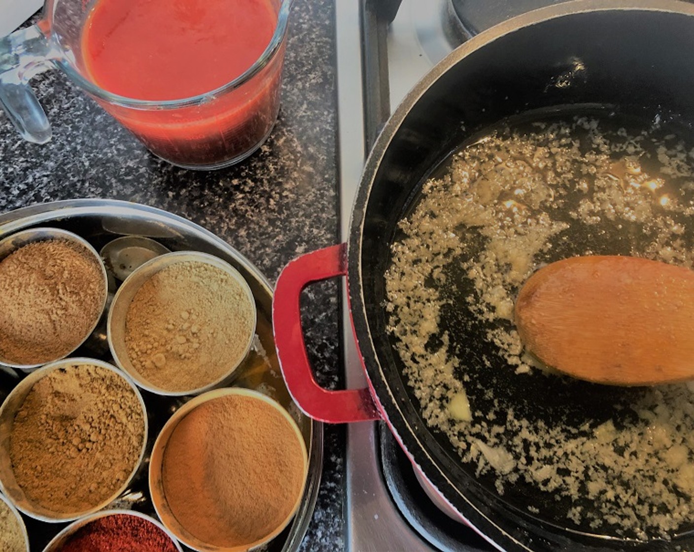 step 7 In the meanwhile, you can prepare the gravy by heating Butter (1 1/2 Tbsp) in a medium to large saucepan. Add the rest of the onion, ginger, and garlic puree and sauté for 2-3 minutes until fragrant. Place the Whole Cardamom Pods (3) pods and allow them to flavor.
