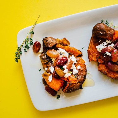 Smashed Sweet Potato with Roasted Grapes Recipe | SideChef