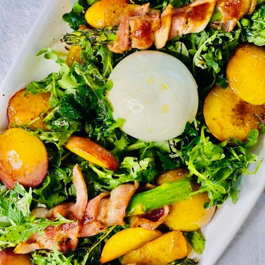 Grilled Peach and Burrata Salad with Bacon Wrapped Asparagus Recipe | SideChef