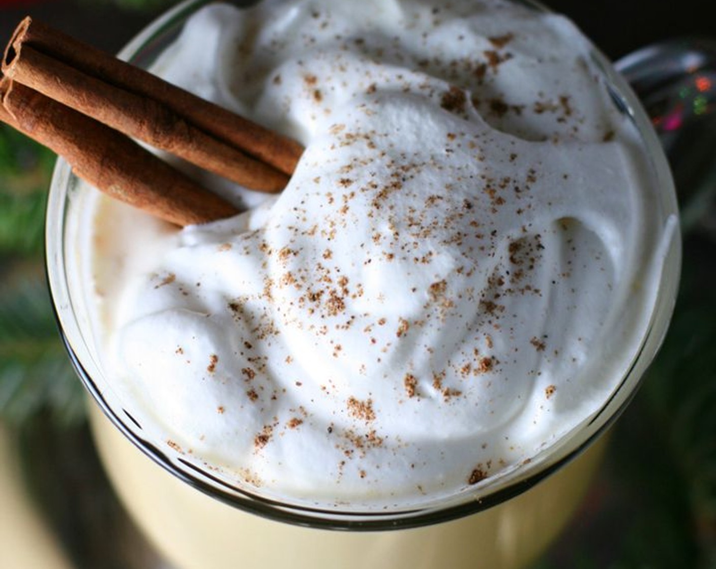 step 4 Whip Heavy Cream (1 cup) with Swerve Confectioners Sugar Replacement (1 Tbsp). Garnish eggnog with sweetened whipped cream, nutmeg, and Cinnamon Sticks (to taste). Serve and enjoy!