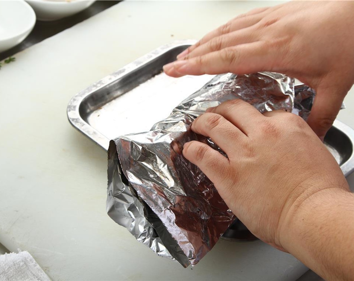 step 6 Cover with foil and roast in 180 degrees C (350 degrees F) oven until completely cooked through, should take about 50 min to an hour.