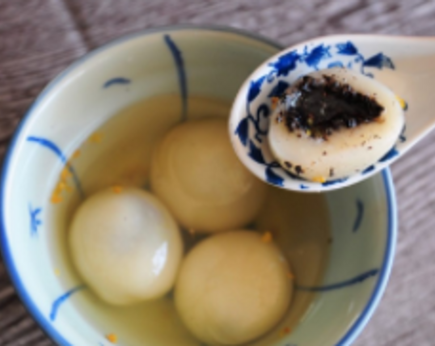 step 27 Black sesame glutinous rice balls can be served hot or cold with the aromatic ginger syrup. So Enjoy!