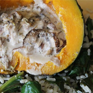 Pumpkin Stuffed with Mushrooms and "Cream" Recipe | SideChef