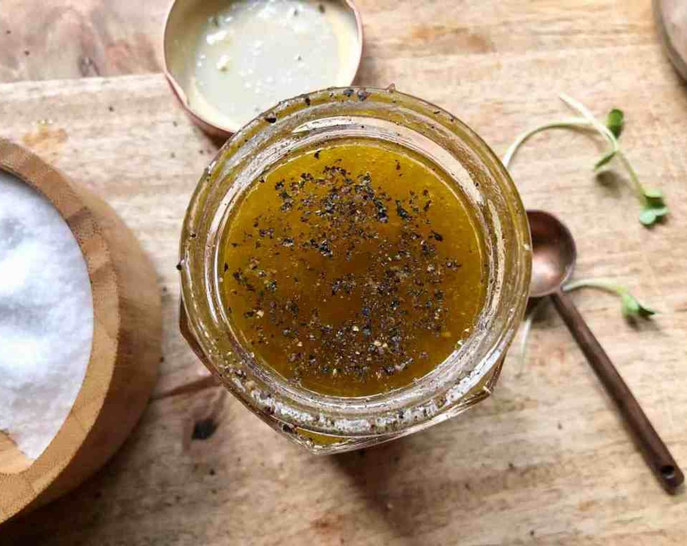 step 1 For the vinaigrette, in a screw-top jar combine Extra-Virgin Olive Oil (2/3 cup), Sherry Vinegar (1/3 cup), and Granulated Sugar (1 tsp). Cover and shake to combine. Season to taste with Salt (to taste) and Freshly Ground Black Pepper (to taste). Set aside.